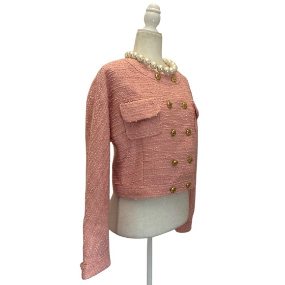 Love Shack Fancy NWT Keiran jacket Goldtone buttons Pastel Peony Pink - Picture 10 of 13